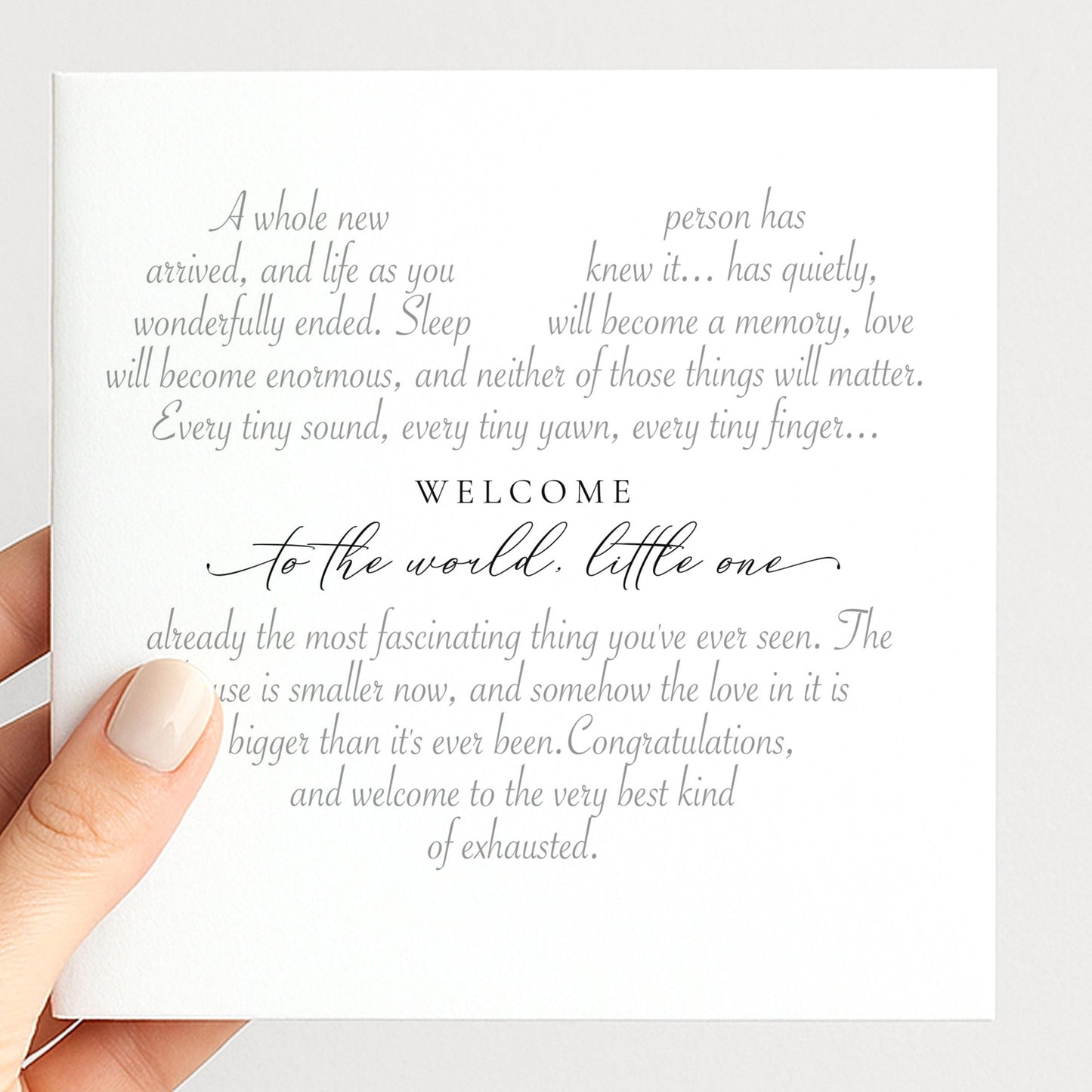 New Baby Card, Heart Shaped Poem Verse Sentimental Congratulations Card Elegant Script 300gsm Card UK Made