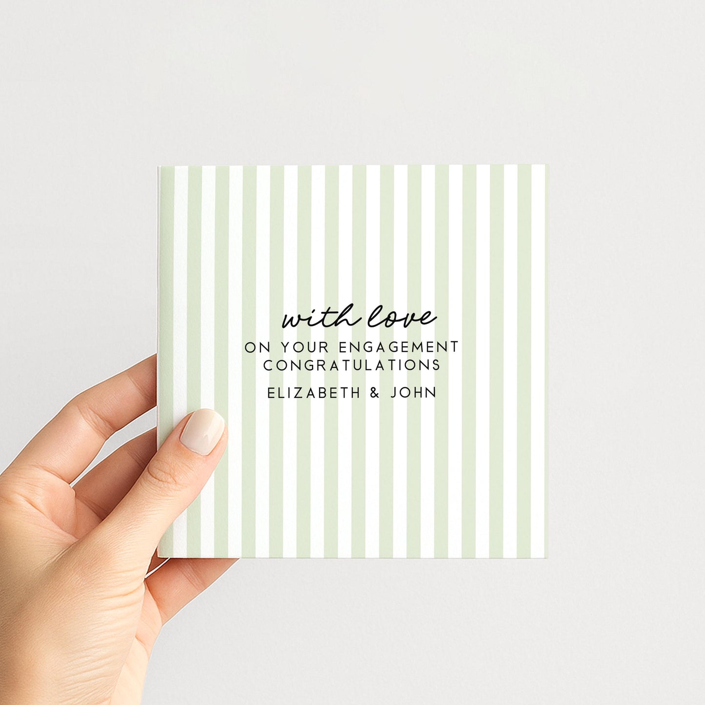 Engagement Congratulations Card, Personalised Engagement Card, Modern Green Striped Card, Minimalist Newly Engaged Card, Custom Names