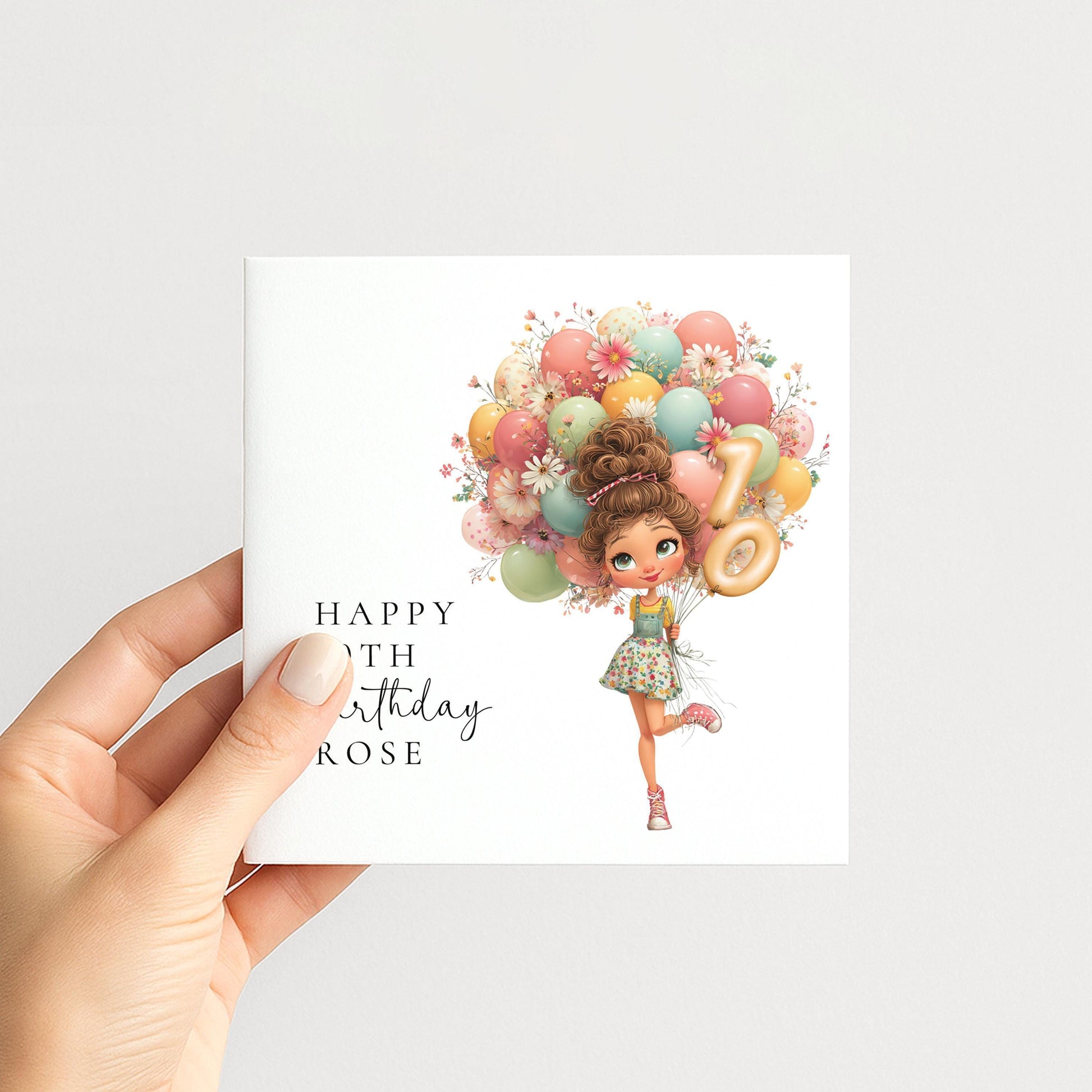 10th Birthday Card Girl – Personalised Keepsake Milestone Birthday Card with Pastel Balloons