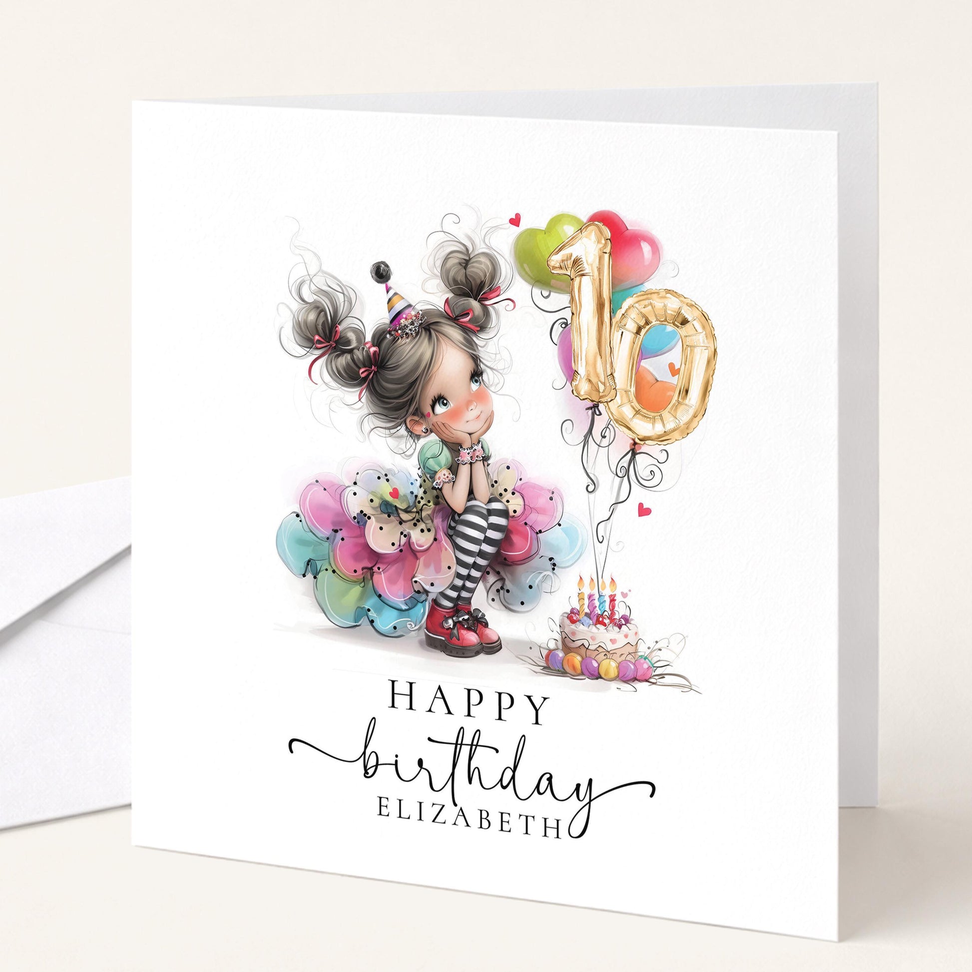 10th Birthday Card - Personalised Birthday Girl Balloon Number Keepsake