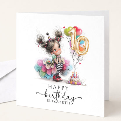 10th Birthday Card - Personalised Birthday Girl Balloon Number Keepsake