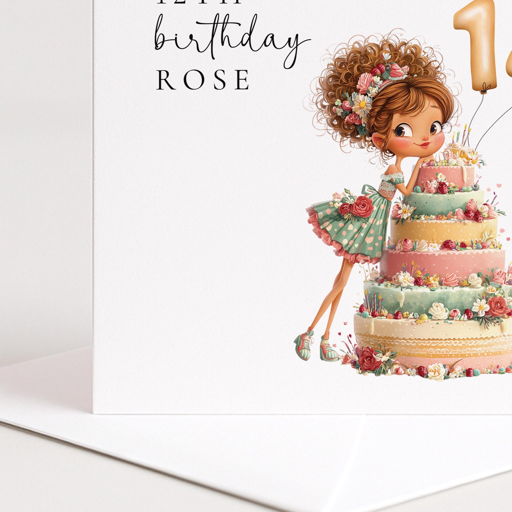 12th Birthday Card Girl – Personalised Floral Cake Milestone Greeting