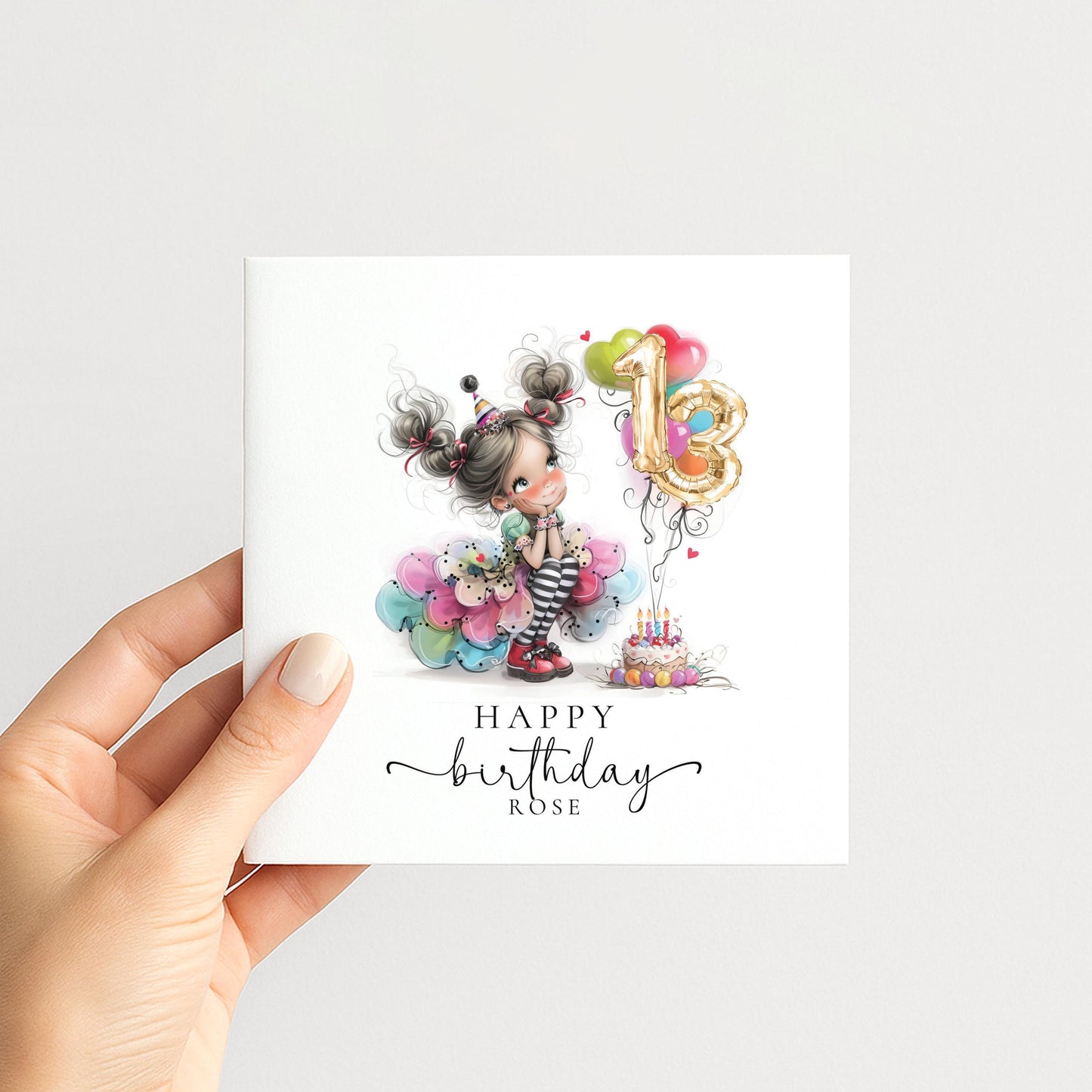 13th Birthday Card Girl – Personalised Cute Teen Birthday Card with Party Tutu Design