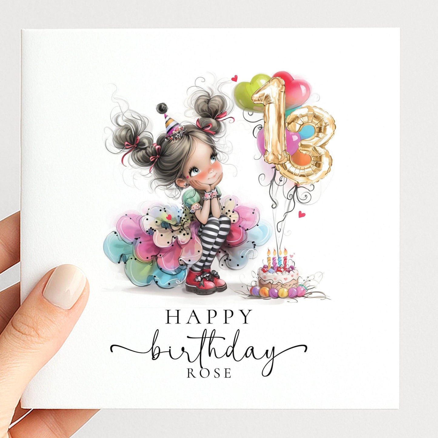 13th Birthday Card Girl – Personalised Cute Teen Birthday Card with Party Tutu Design