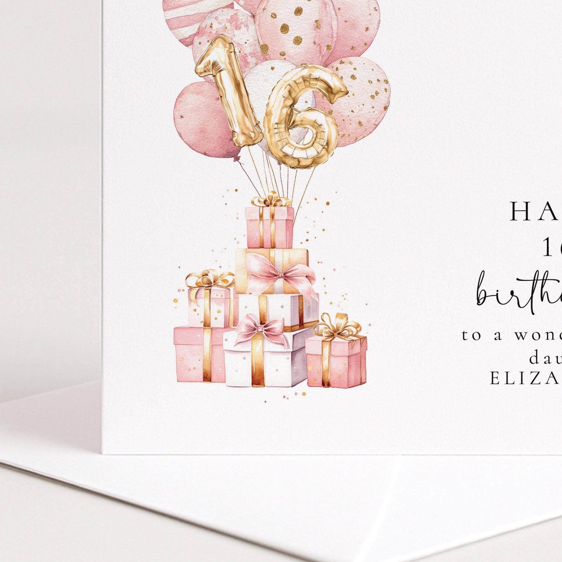 16th Birthday Card - Personalised Daughter Keepsake With Elegant Balloons