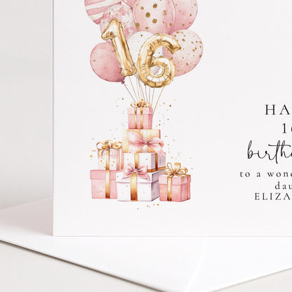 16th Birthday Card - Personalised Daughter Keepsake With Elegant Balloons