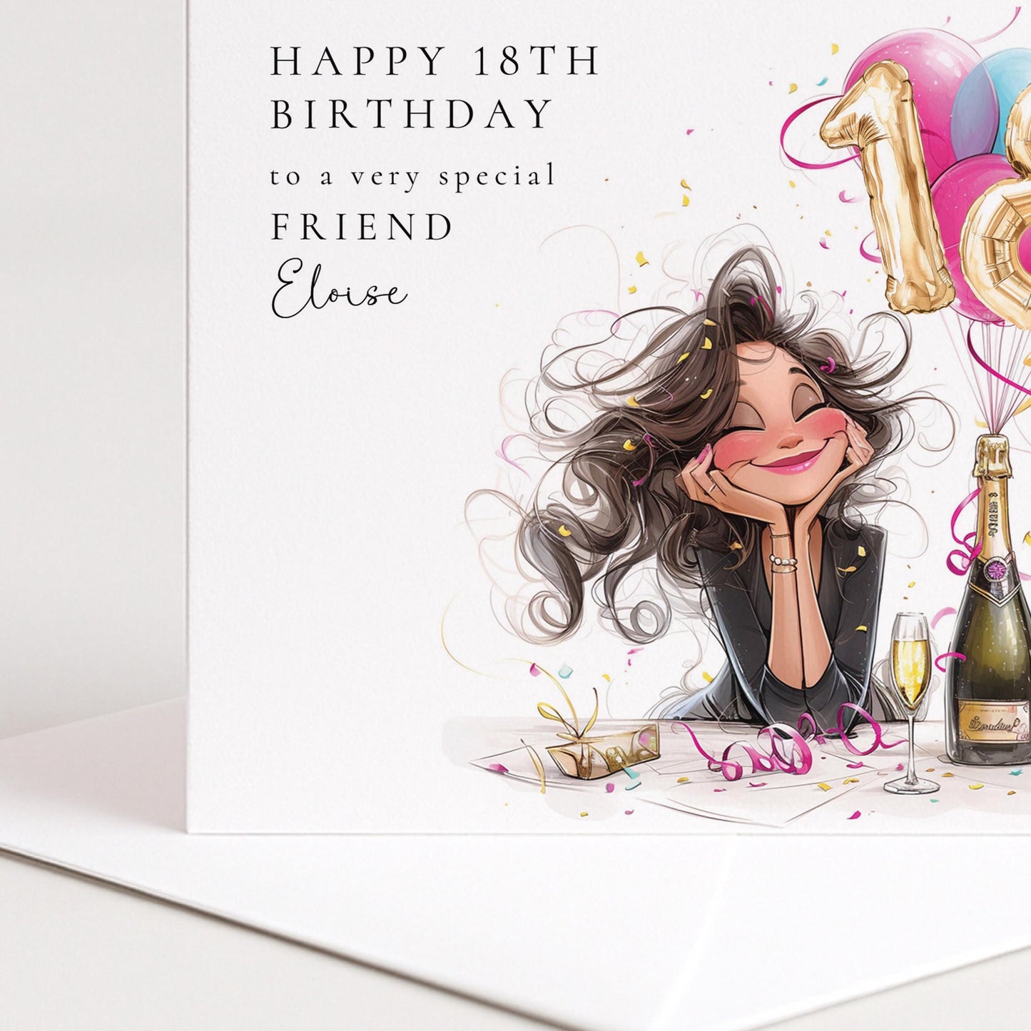 18th Birthday Card | Personalised Friend Keepsake With Balloons & Champagne