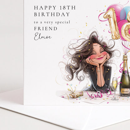 18th Birthday Card | Personalised Friend Keepsake With Balloons & Champagne