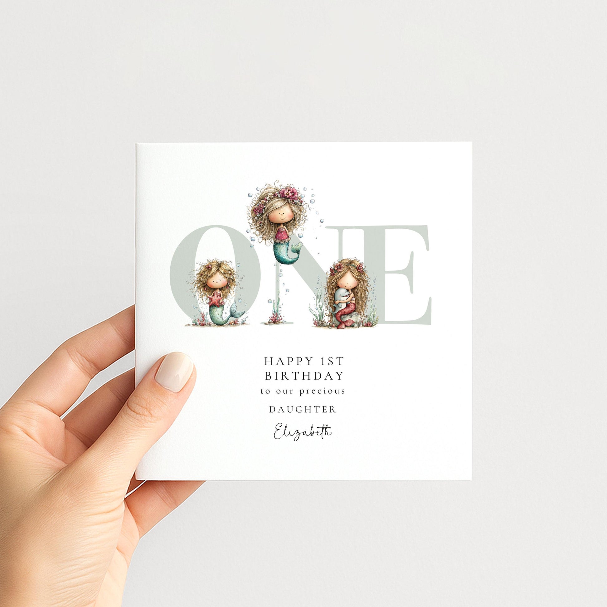 1st Birthday Card | Personalised Mermaid Card for Daughter | Ocean Themed Keepsake