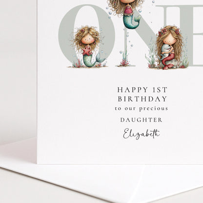 1st Birthday Card | Personalised Mermaid Card for Daughter | Ocean Themed Keepsake