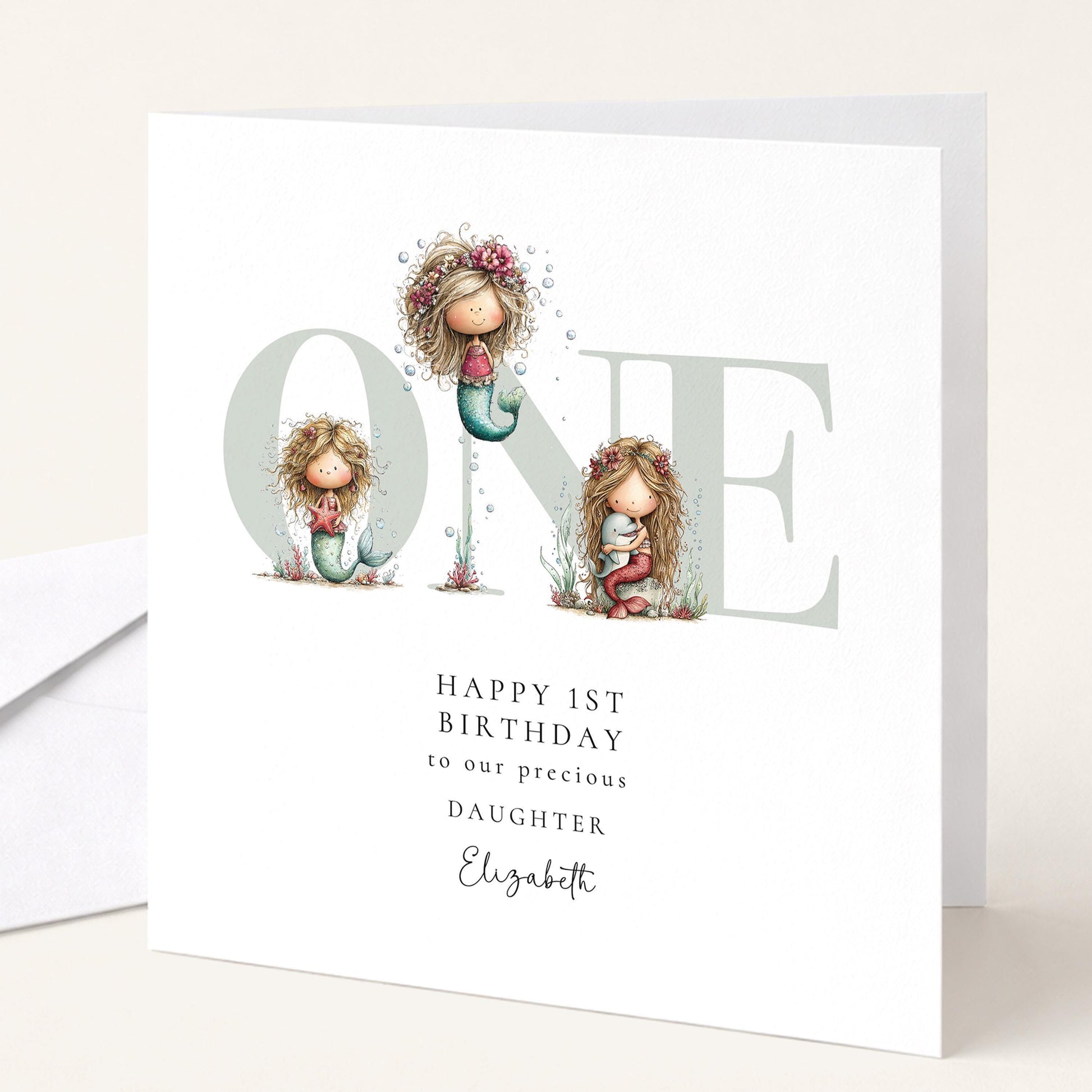 1st Birthday Card | Personalised Mermaid Card for Daughter | Ocean Themed Keepsake