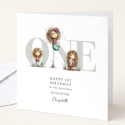 1st Birthday Card | Personalised Mermaid Card for Daughter | Ocean Themed Keepsake