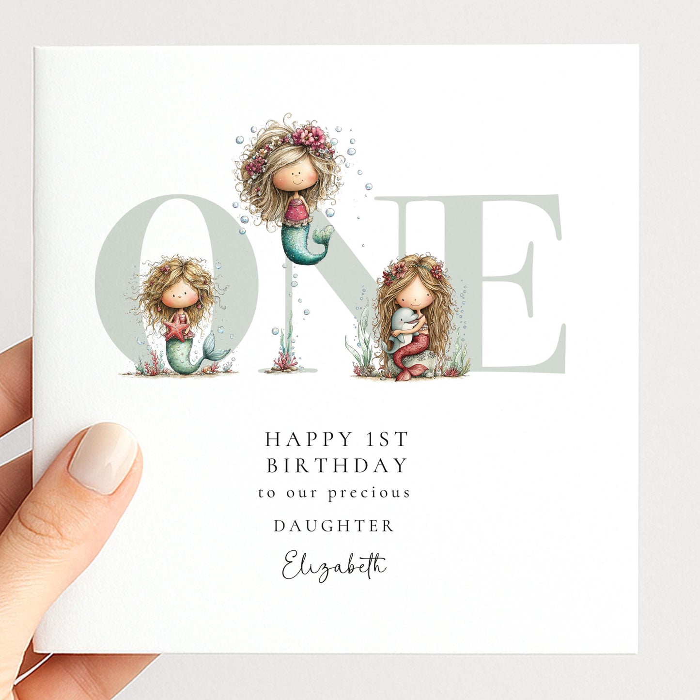 1st Birthday Card | Personalised Mermaid Card for Daughter | Ocean Themed Keepsake