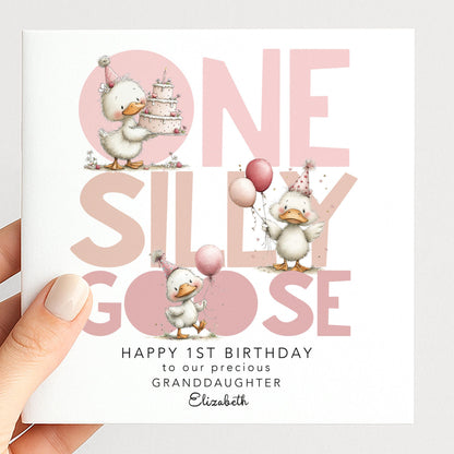 1st Birthday Granddaughter Card One Silly Goose