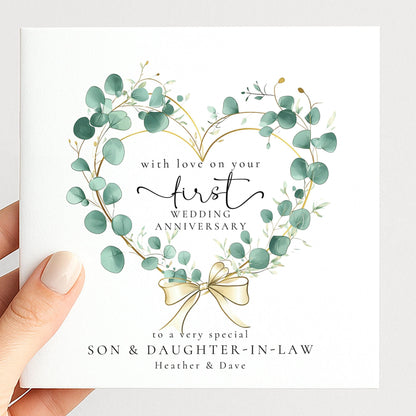 1st Wedding Anniversary Card Eucalyptus Heart