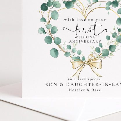 1st Wedding Anniversary Card Eucalyptus Heart