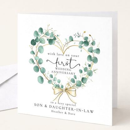 1st Wedding Anniversary Card Eucalyptus Heart
