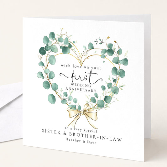 1st Wedding Anniversary Card Sister and Brother in law