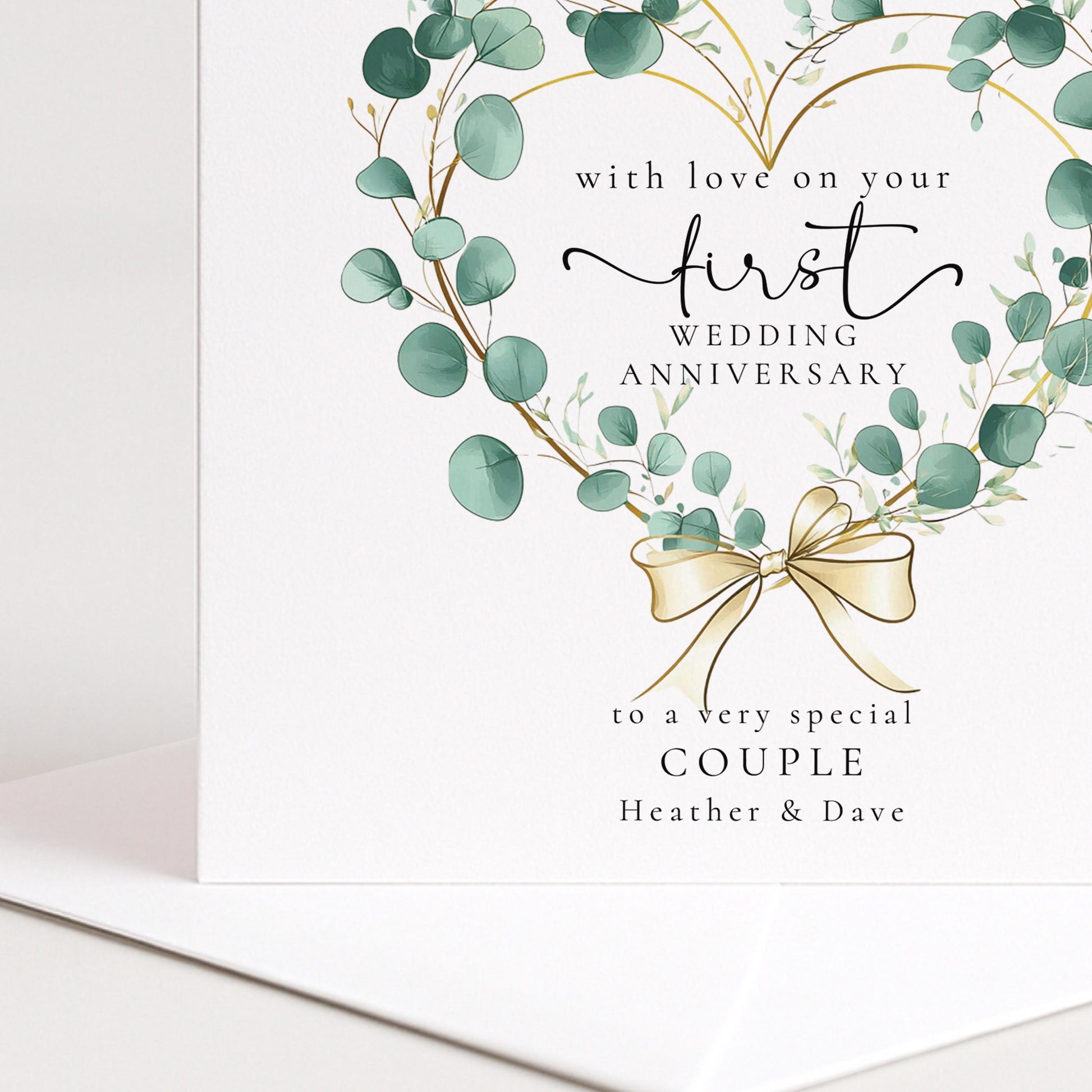 1st Wedding Anniversary Card for Couple Eucalyptus Heart
