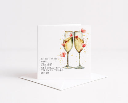 20 Year Anniversary Card - Elegant Champagne Toast Design For Wife Gift