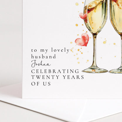 20 Year Anniversary Card – Elegant Romantic Husband Greeting With Champagne Toast