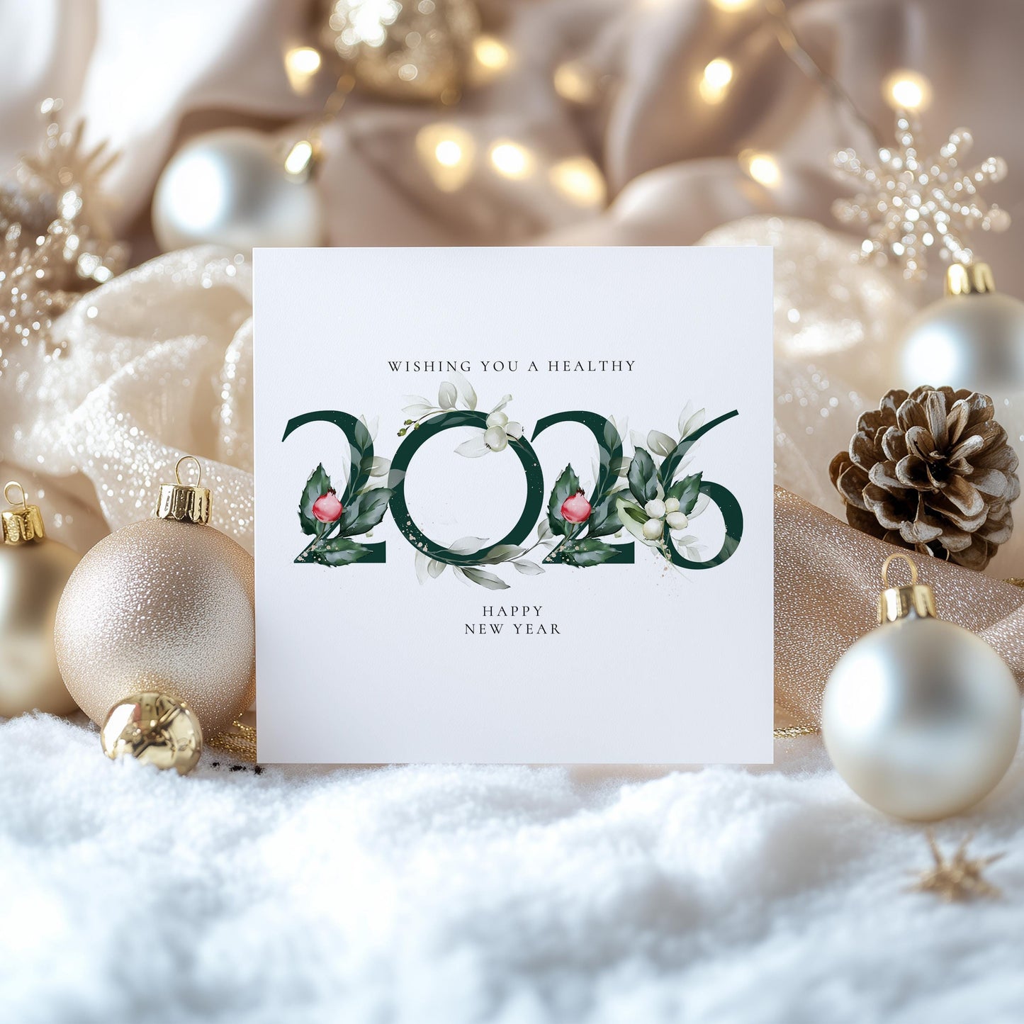 2026 New Year Card – Personalised Floral New Year Greeting With Matte Finish