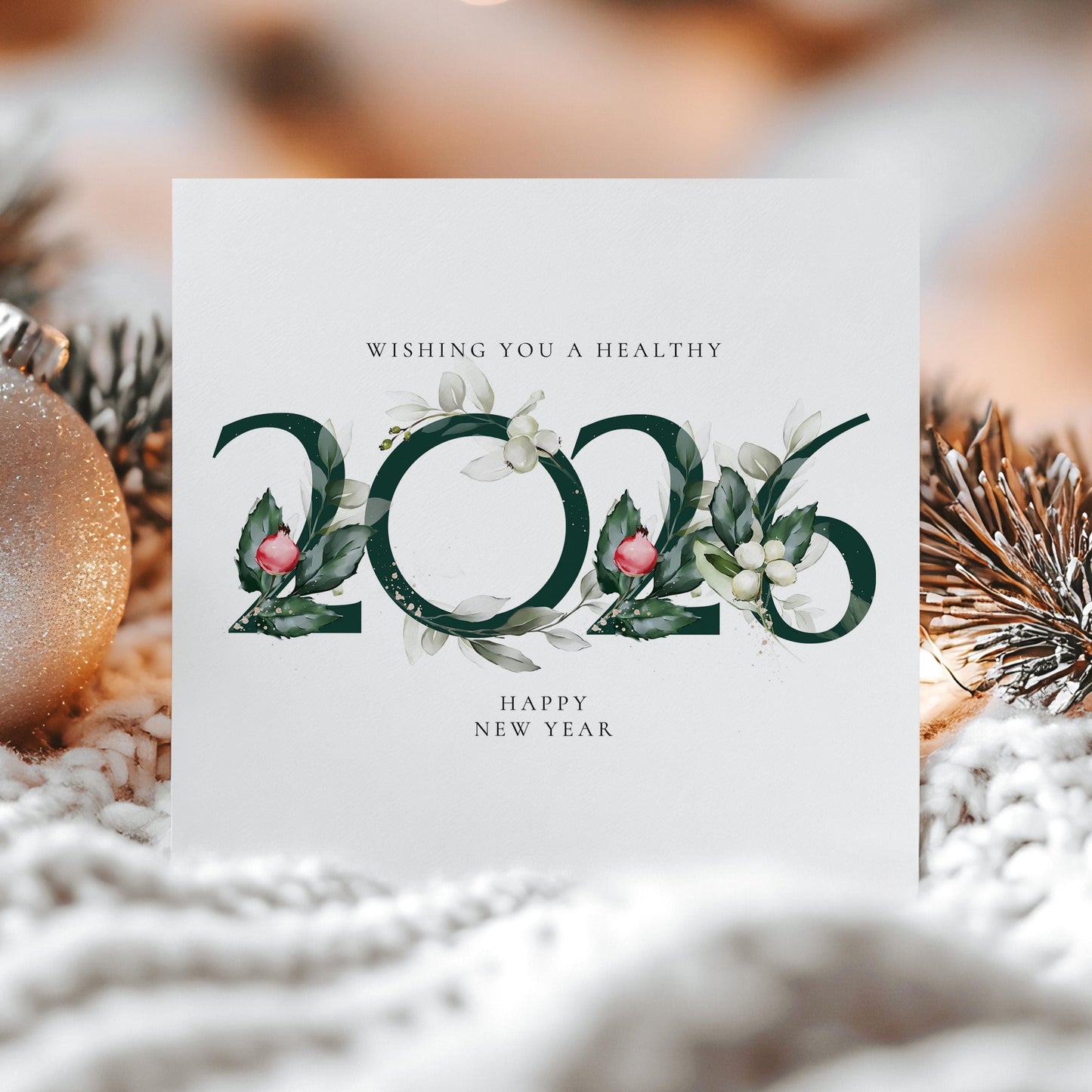 2026 New Year Card – Personalised Floral New Year Greeting With Matte Finish
