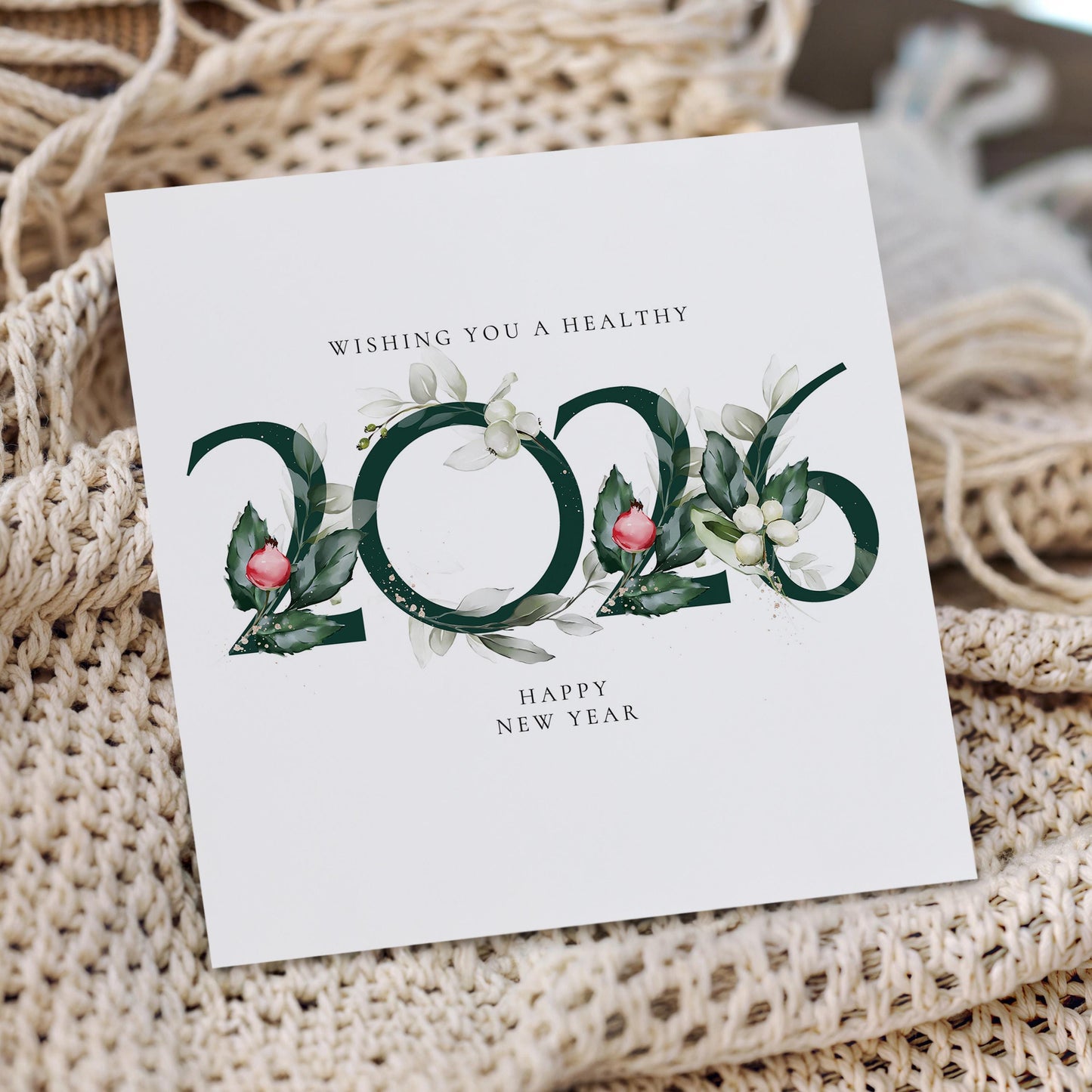 2026 New Year Card – Personalised Floral New Year Greeting With Matte Finish