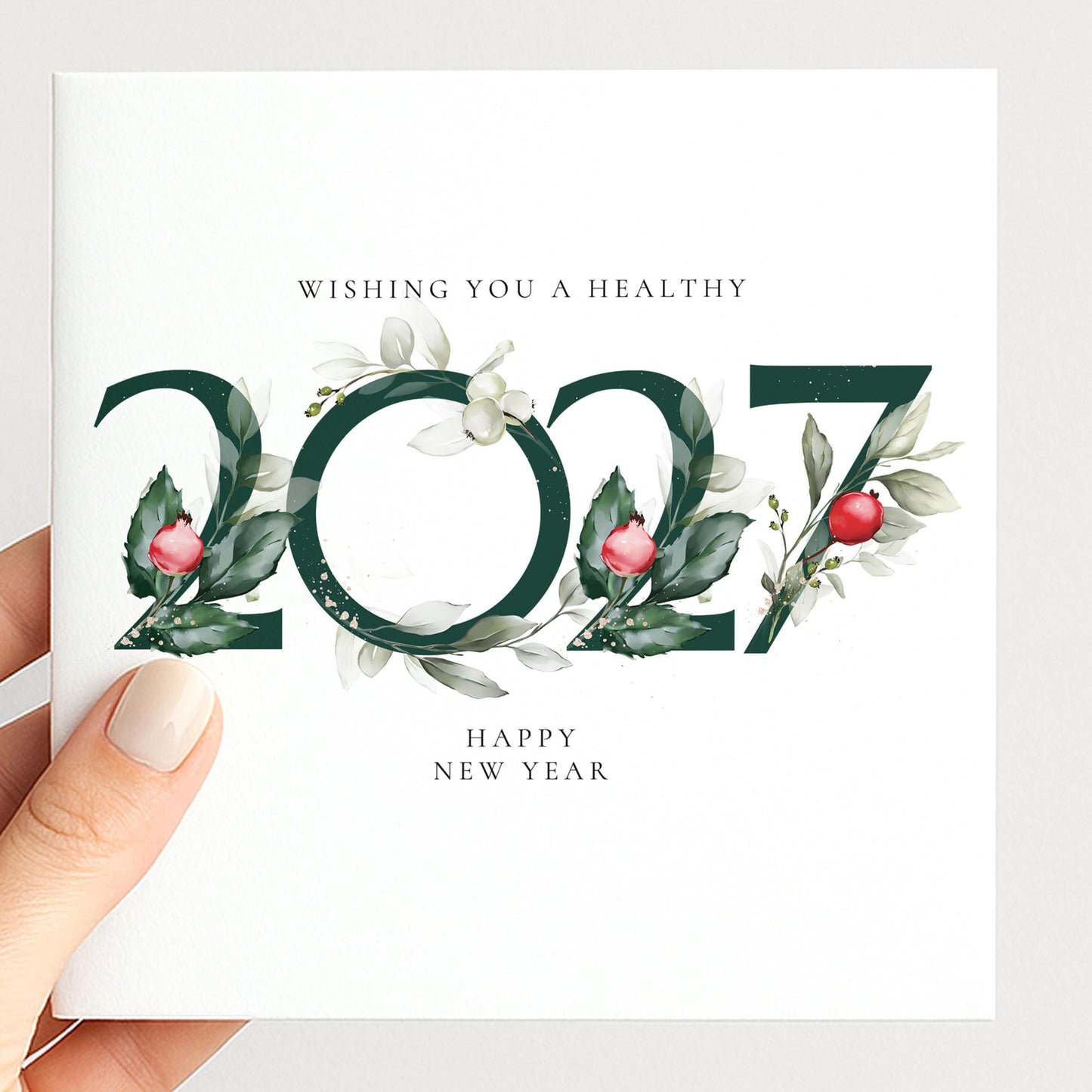 2027 New Year Card – Personalised Floral Design On Premium 300gsm Matte Finish