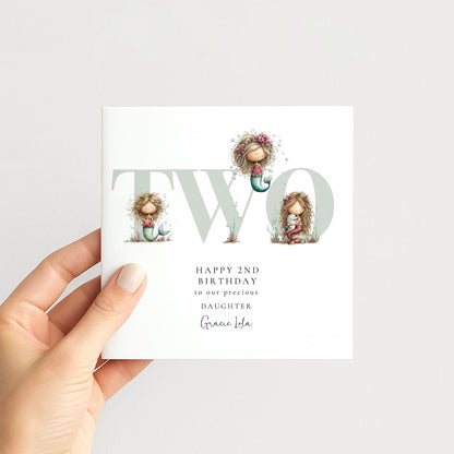 2nd Birthday Card - Personalised Mermaid Card for Daughter | Keepsake Ocean Theme