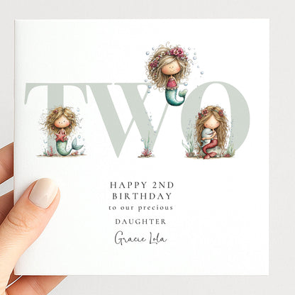 2nd Birthday Card - Personalised Mermaid Card for Daughter | Keepsake Ocean Theme