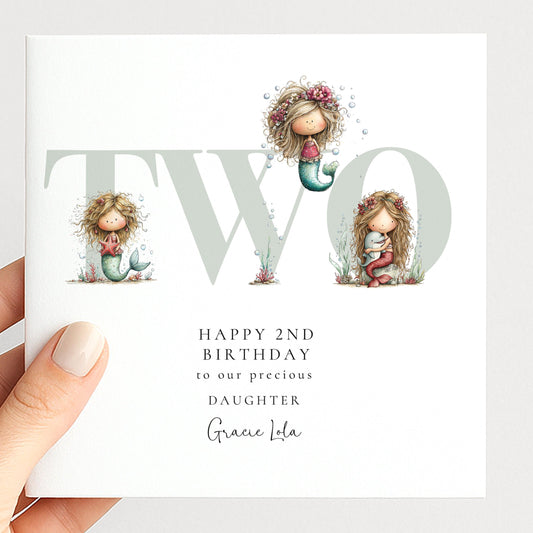 2nd Birthday Card - Personalised Mermaid Card for Daughter | Keepsake Ocean Theme