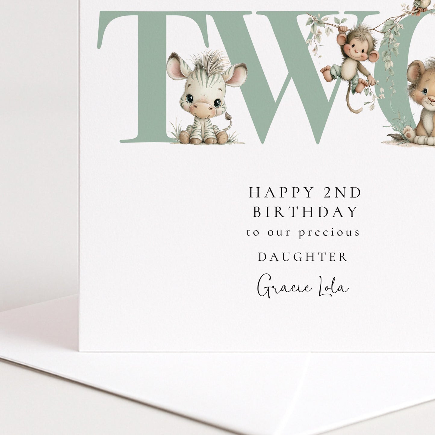 2nd Birthday Card | Personalised Safari Animal Card for Daughter | Cute Jungle Animals
