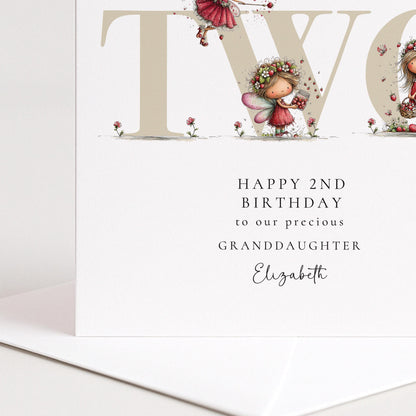2nd Birthday Card – Personalised Strawberry Fairy Design For Granddaughter