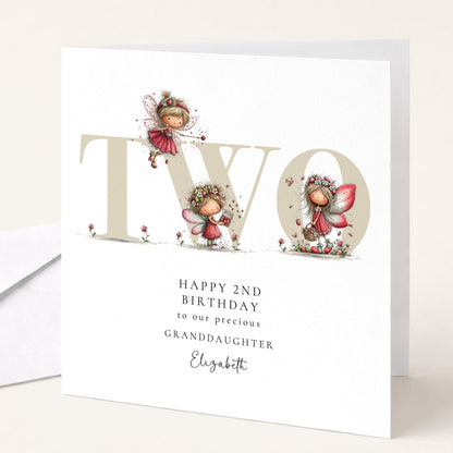 2nd Birthday Card – Personalised Strawberry Fairy Design For Granddaughter