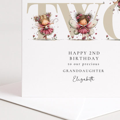 2nd Birthday Granddaughter Card – Personalised Keepsake Fairy Birthday Greeting
