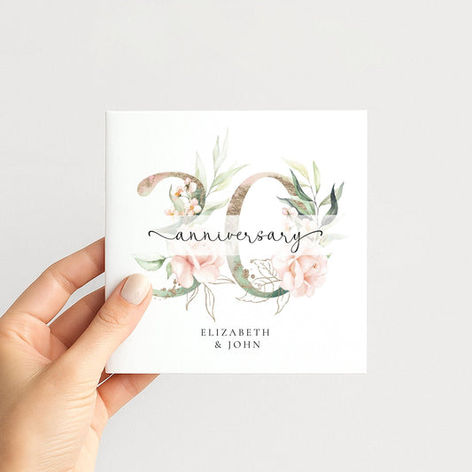 30th Anniversary Card – Personalised Floral Pearl Keepsake With Gold Detail