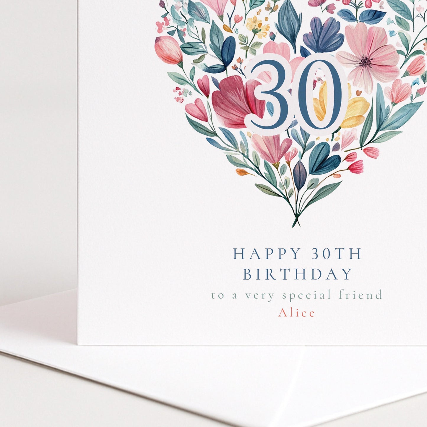 30th Birthday Card – Personalised Floral Heart Design | Premium Matte Folded Card