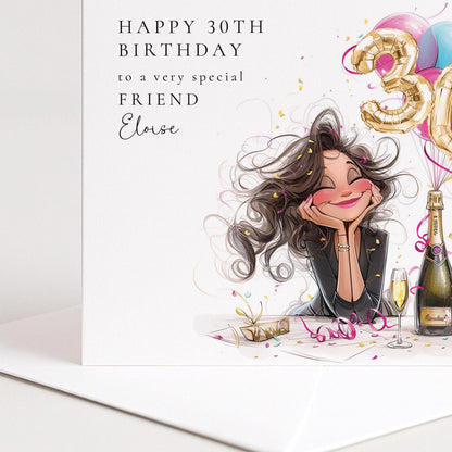 30th Birthday Card – Personalised Keepsake With Balloons & Champagne Design