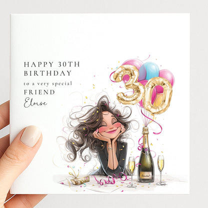 30th Birthday Card – Personalised Keepsake With Balloons & Champagne Design