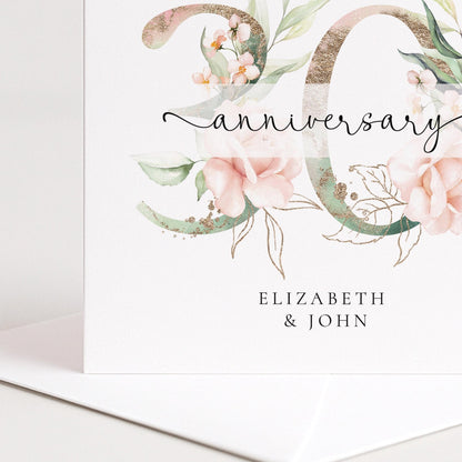30th Anniversary Card - Personalised Floral Pearl Keepsake With Gold Detail - Whimsi Lilley