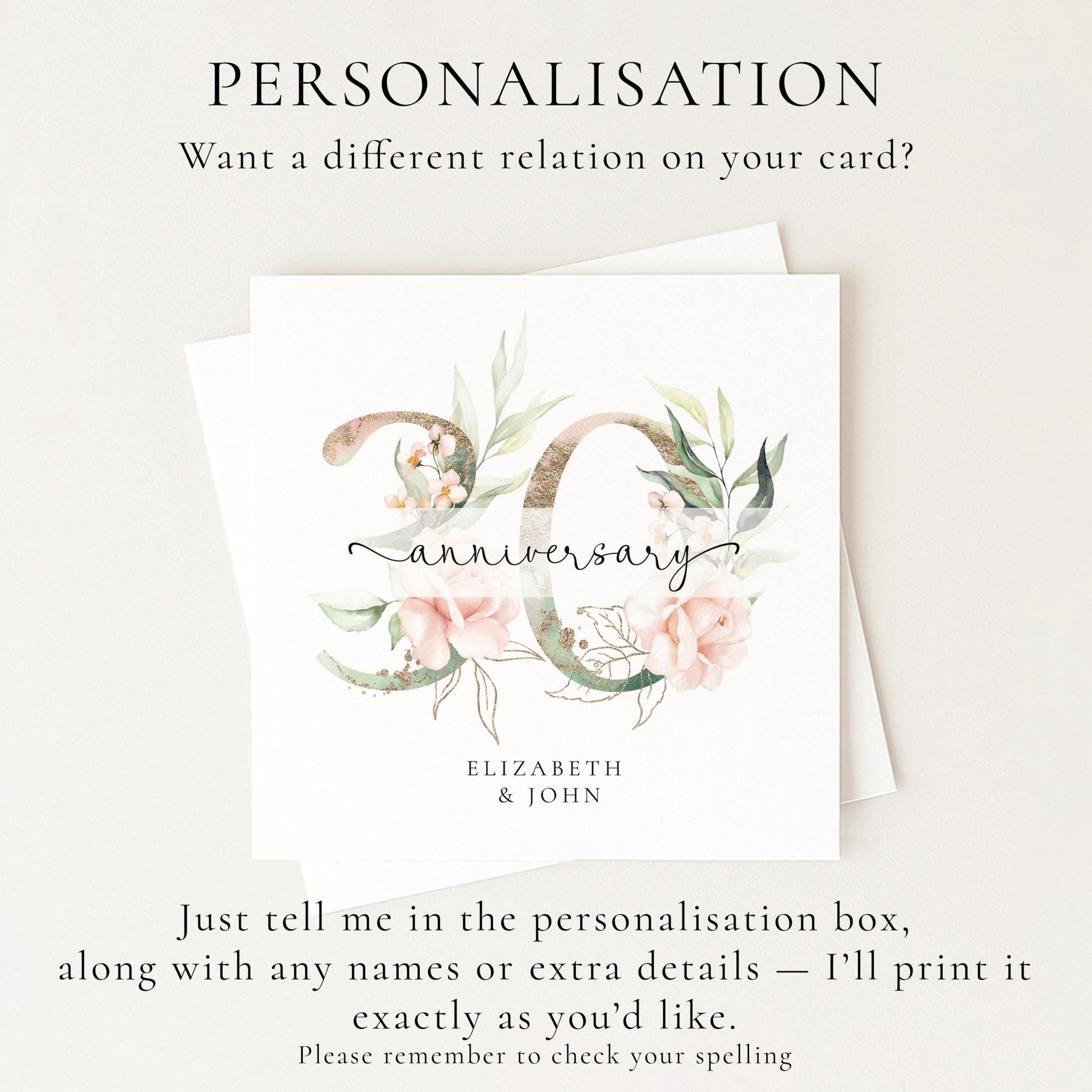30th Anniversary Card - Personalised Floral Pearl Keepsake With Gold Detail - Whimsi Lilley