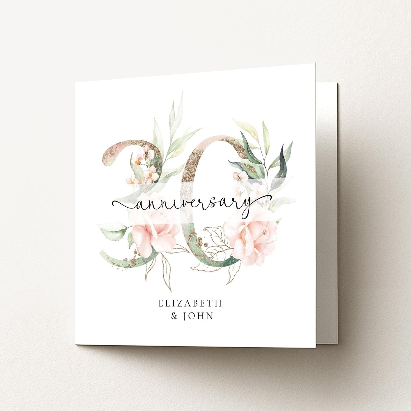 30th Anniversary Card - Personalised Floral Pearl Keepsake With Gold Detail - Whimsi Lilley