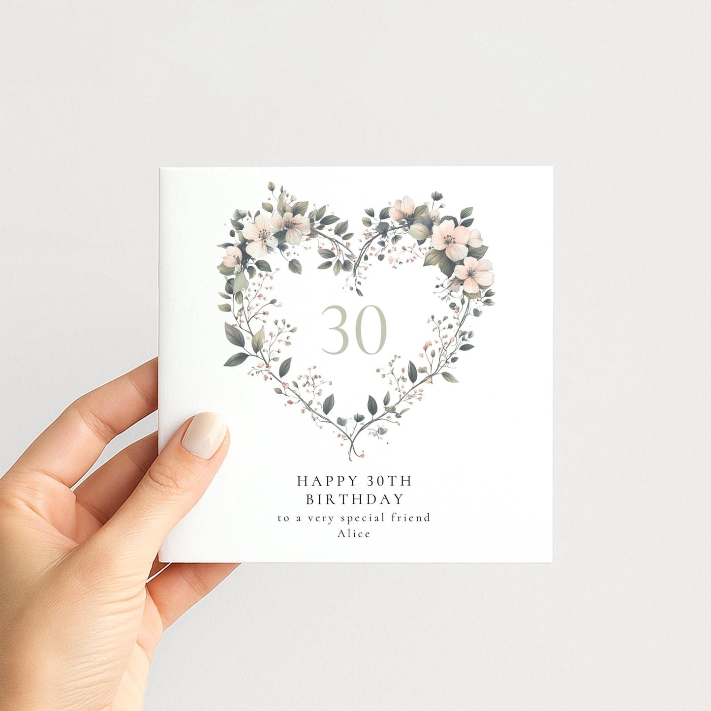 30th Birthday Card - Elegant Floral Heart Design Personalised For Her - Whimsi Lilley