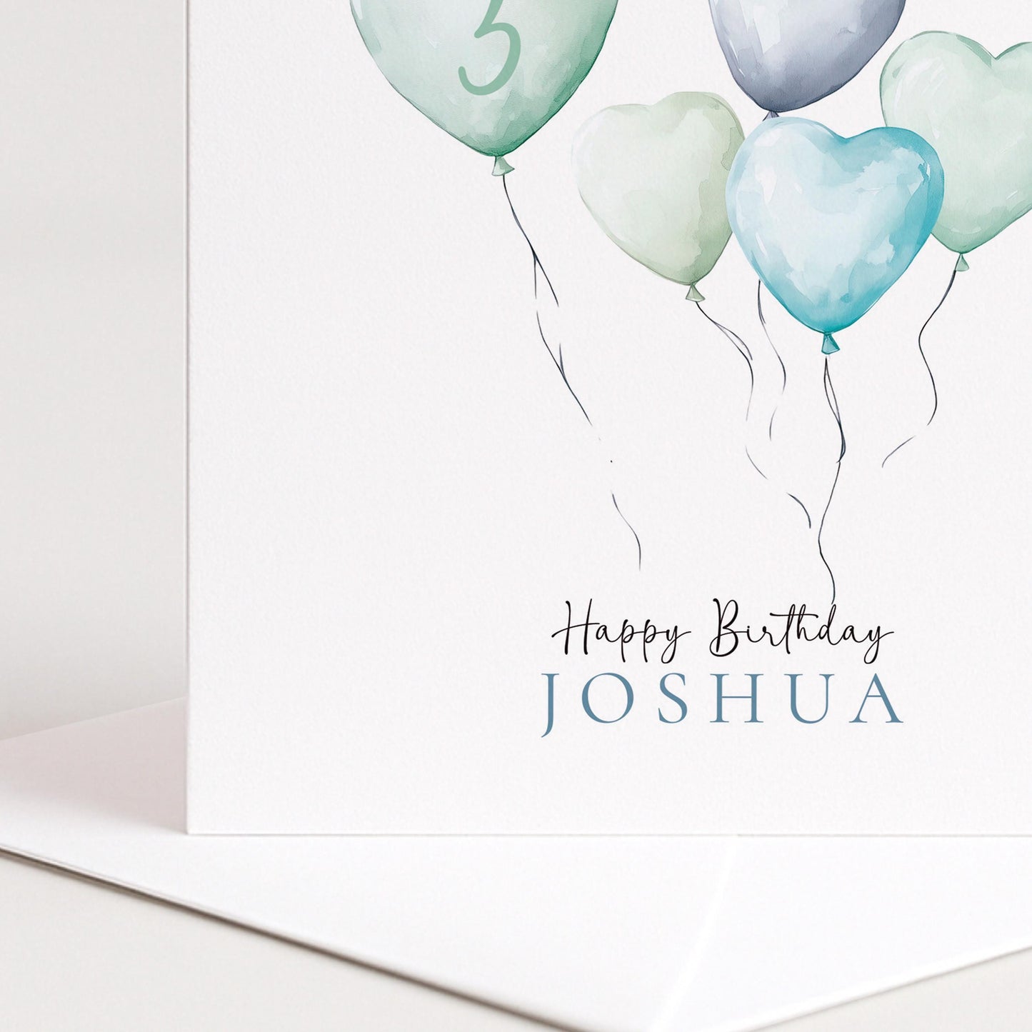 3rd Birthday Card – Personalised Boys Birthday Card With Watercolour Heart Balloons