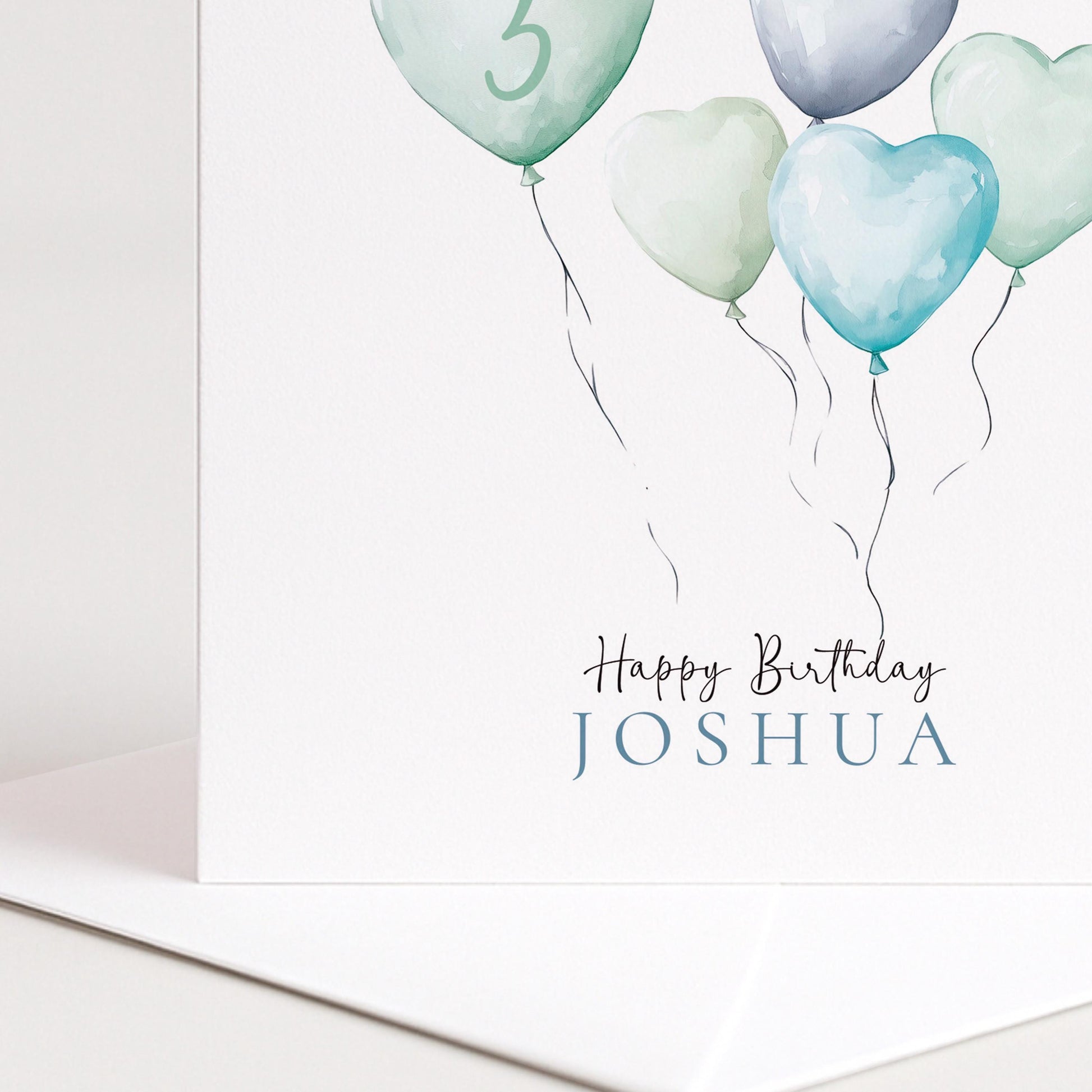 3rd Birthday Card – Personalised Boys Birthday Card With Watercolour Heart Balloons