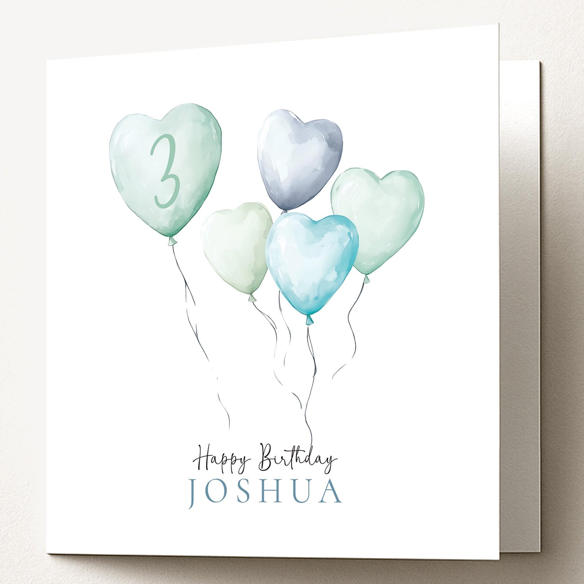 3rd Birthday Card – Personalised Boys Birthday Card With Watercolour Heart Balloons
