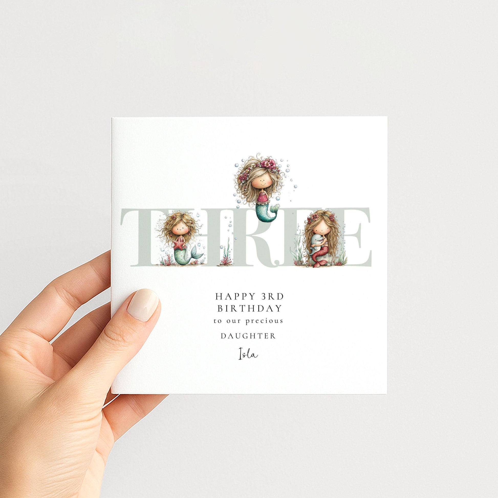 3rd Birthday Card – Personalised Mermaid Design for Daughter | Soft Matte Finish