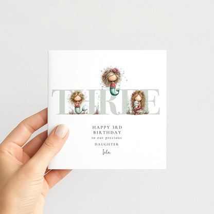 3rd Birthday Card – Personalised Mermaid Design for Daughter | Soft Matte Finish