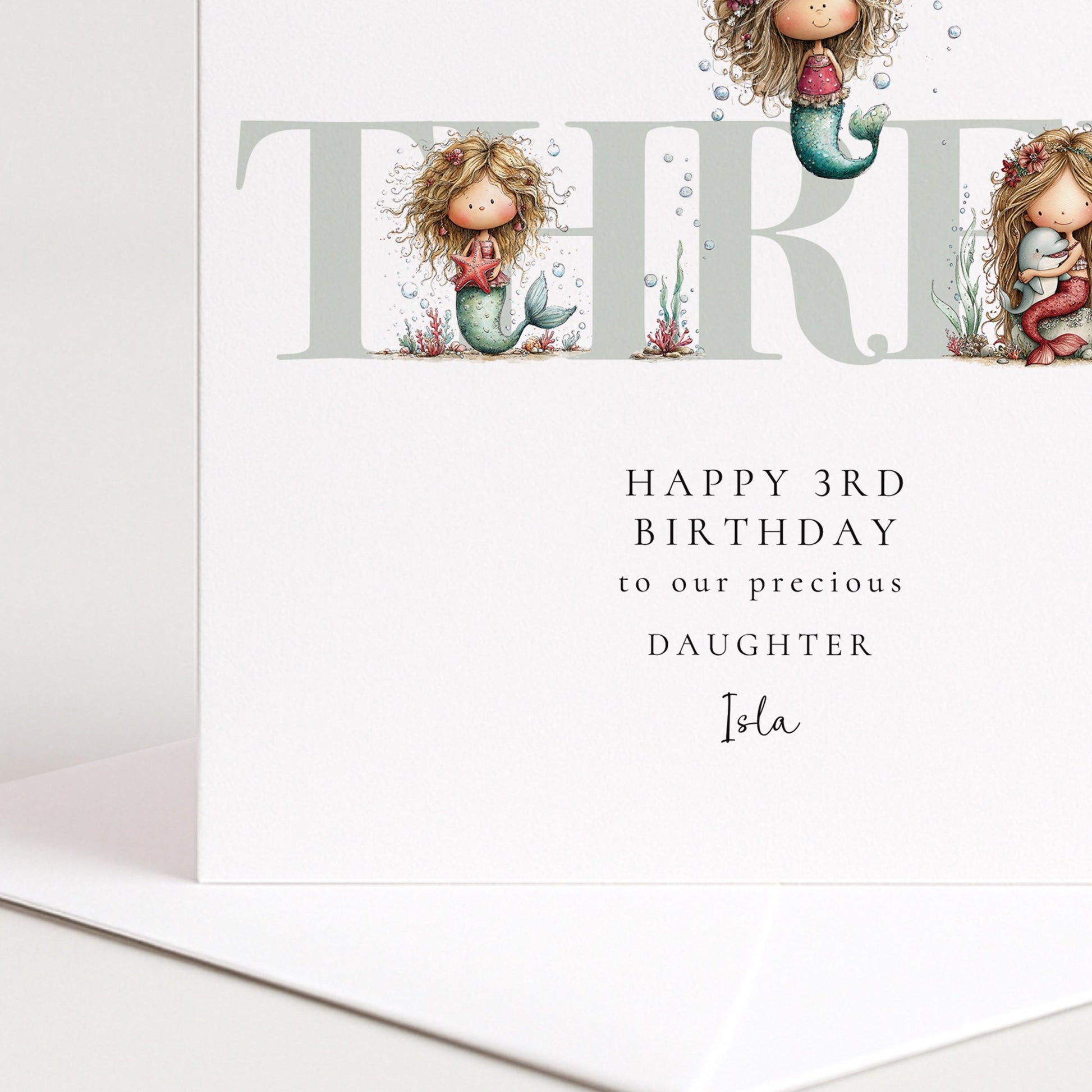 3rd Birthday Card – Personalised Mermaid Design for Daughter | Soft Matte Finish